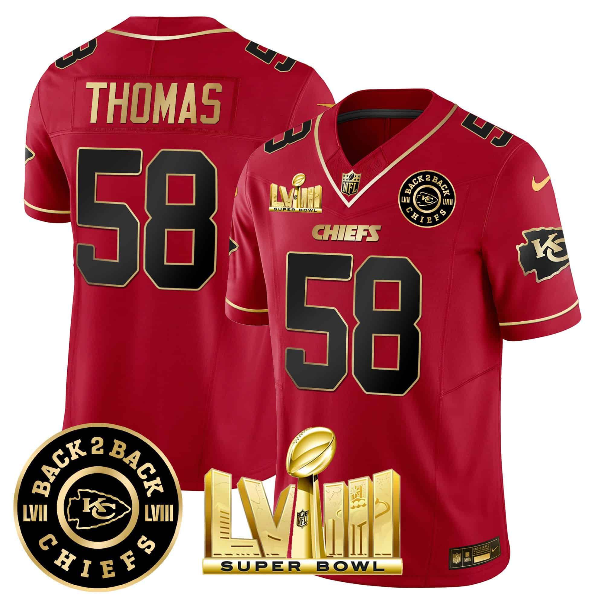 Men Kansas City Chiefs #58 Thomas Red 2024 Nike Super Bowl LVIII & Back-2-Back Patch Vapor NFL Jersey style 2